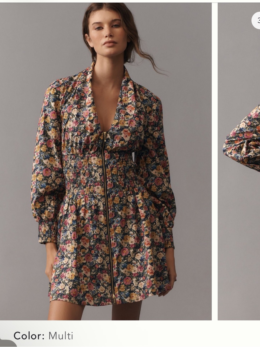 The Tommie Long-Sleeve Smocked Front-Zip Mini
Shirt Dress